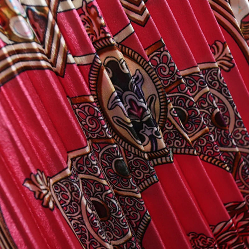 Trytree 2019 осенне зимняя женская повседневная юбка с принтом красная плиссированная