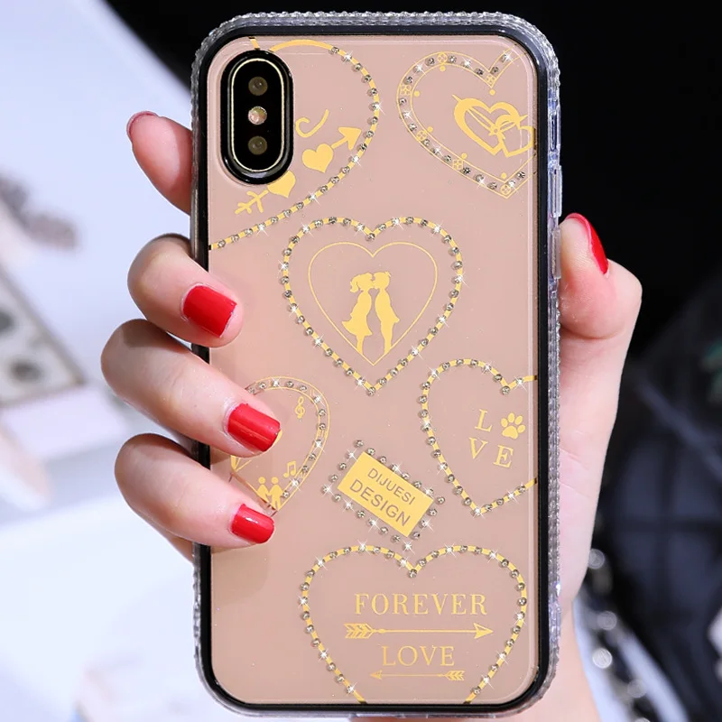 

Fundas For iPhone 11 Case Luxury Diamond Phone Cover For iPhone 6 6s 7 8Plus Cute Love Heart For iPhone 11 Pro X XR For Couple