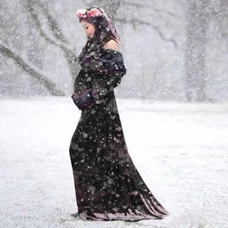 Платье для беременных женщин реквизит фотосъемки цветочные платья меховая шаль