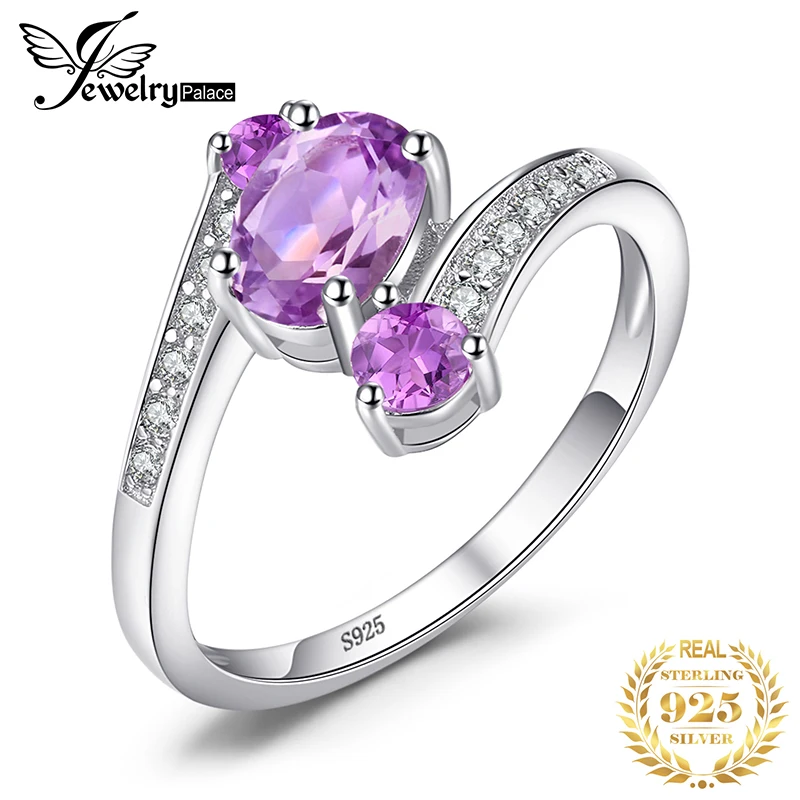 Jewelrypalace стерлингового серебра 925 0.9ct Природный аметист 3 камня Юбилей заявлении кольцо, кольцо Красивые ювелирные изделия для Для женщин