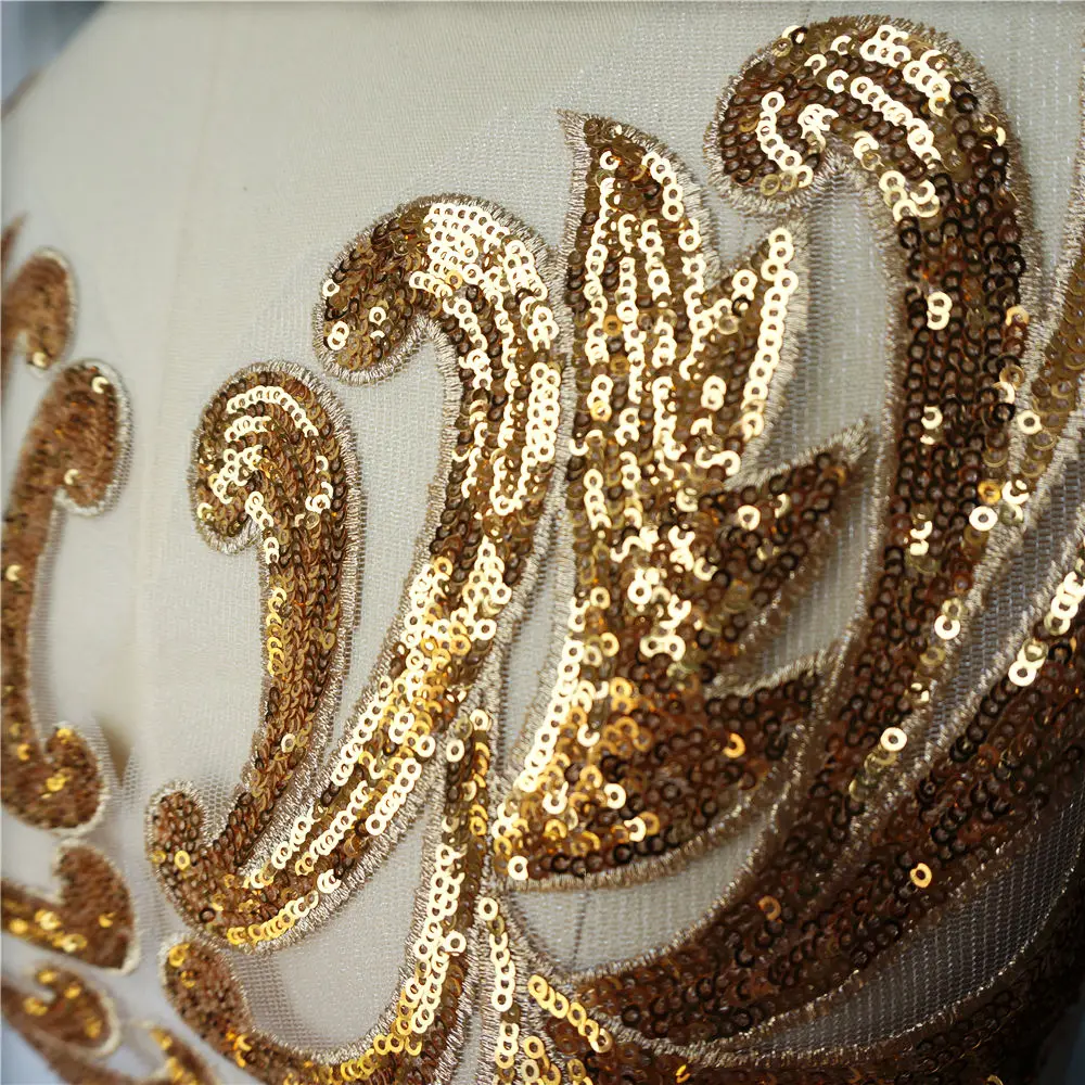 1 комплект 42 см золотые пайетки кружевная ткань аппликации пришитые нашивки