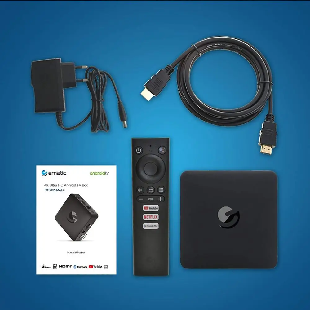 

Ematic 4K Ultra HD Android TV Box con Chromecast integrado + Netflix Smart TV Box Android 9,0 Set-top Box Youtube TV Box