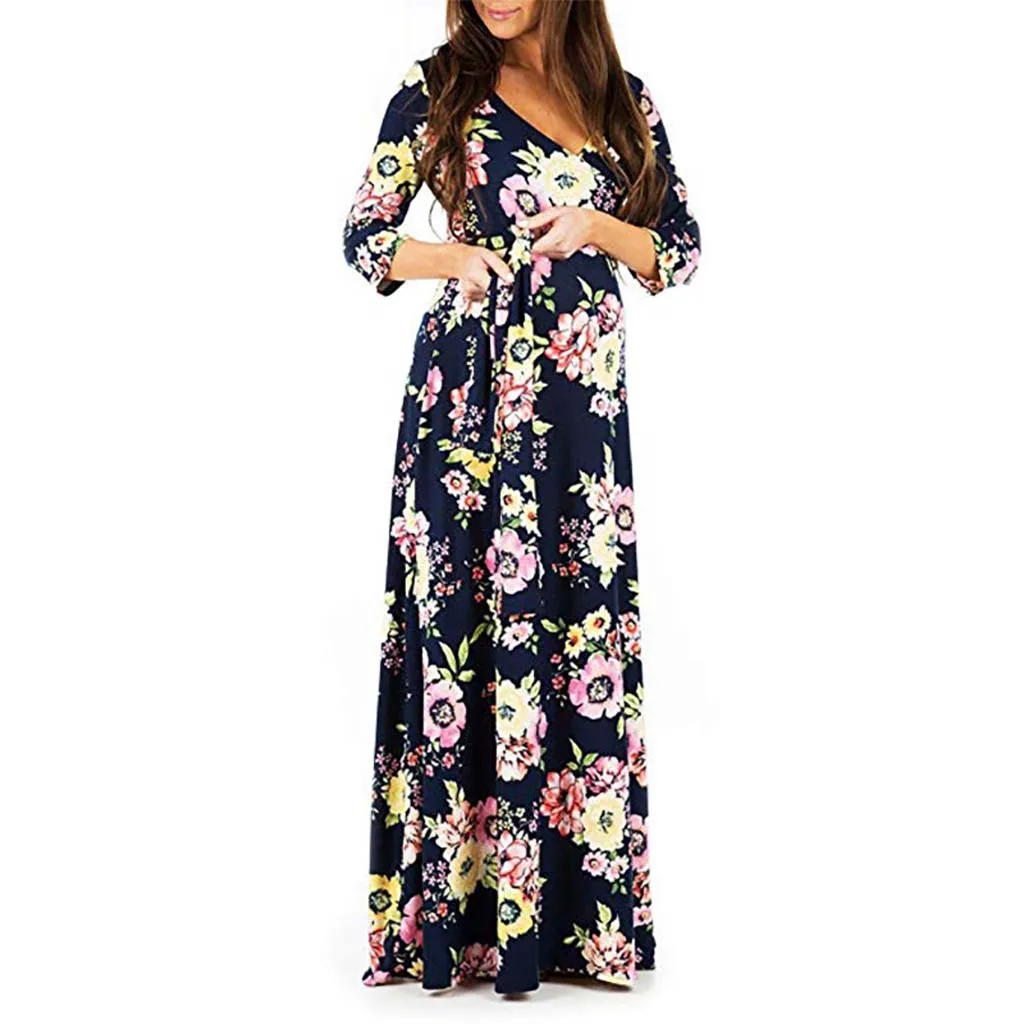 

New Autumn Maternity Dresses long Chiffon Bohemian Dress Clothes For Pregnant Women Maternidade Pregnancy Clothing