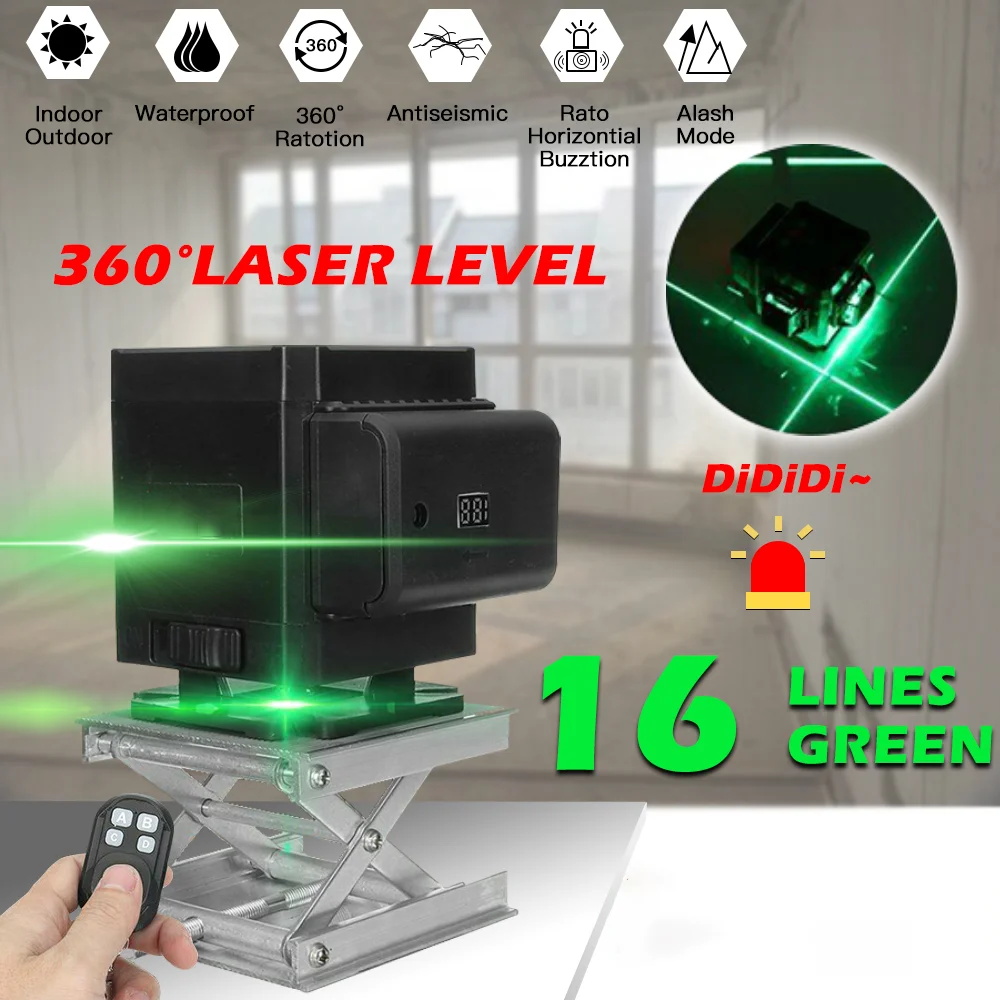 

WAKYME 5/12/16 линий 3D зеленый лазерный уровень самонивелирующийся 360 градусов Горизонтальные и вертикальные поперечные линии Зеленая лазерная л...