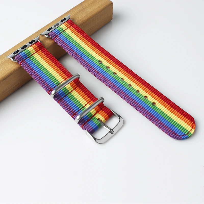 

Радужный ремешок 38mm40mm42mm44mm Iwatch серии 4/3/2/1 браслет ремешок цветные полосы для Apple Watch ремешок ремешки Ремешки для наручных часов Пряжка