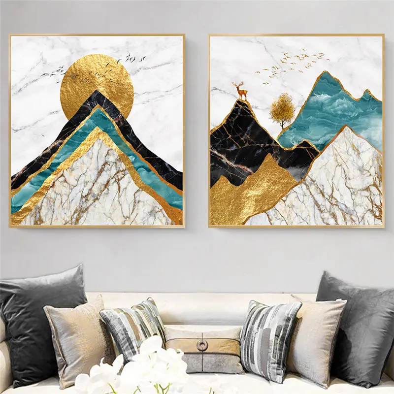 

Abstract Mountain Bird Deer Wall Art Canvas Painting Nordic Posters and Prints Wall Pictures for Living Home Decor Frameless