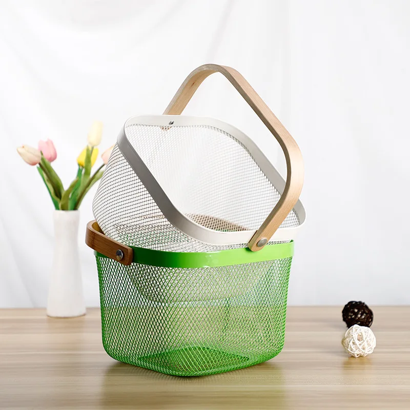 Домашняя фоторамка корзины белая зеленая бамбуковая ручка металлическая