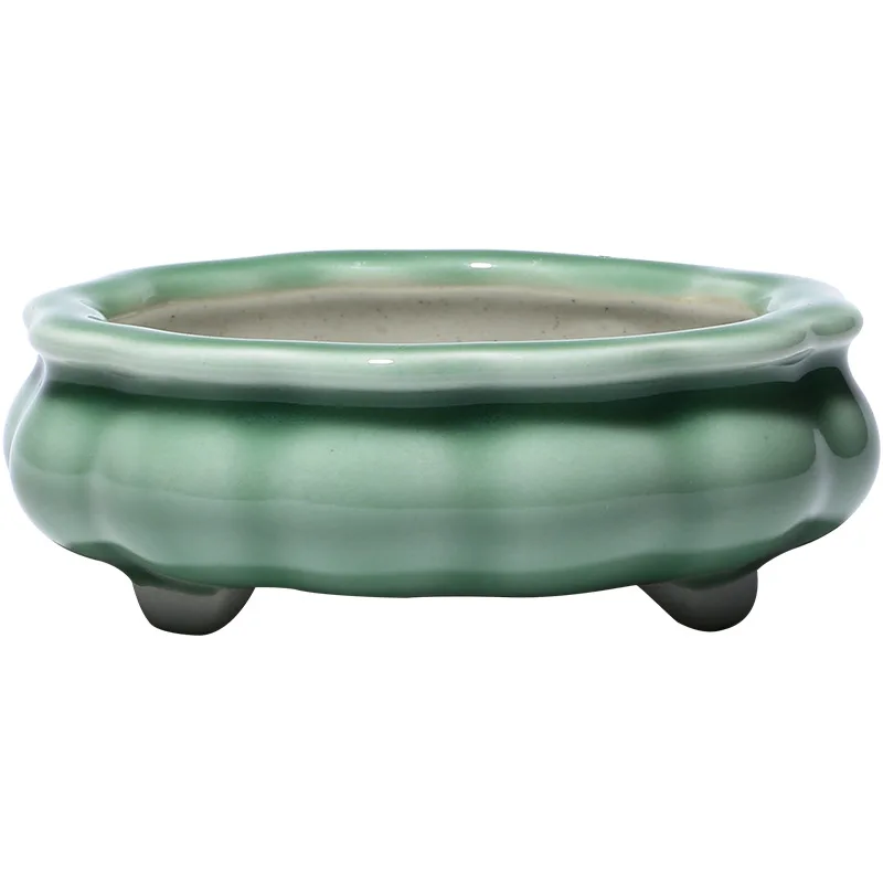 

Yixing Purple Sand Flowerpot Ceramic Short Round Belly Petal Rhombus Pot Succulent Old Pile Green Plant Water Hole Flower Device