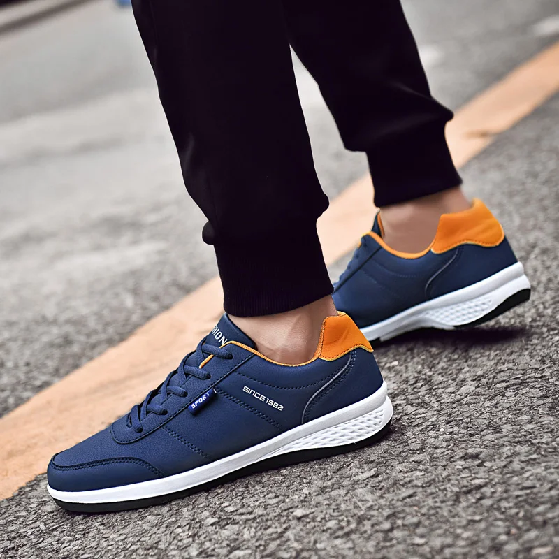 Кроссовки мужские кожаные модная повседневная обувь на шнуровке дышащие