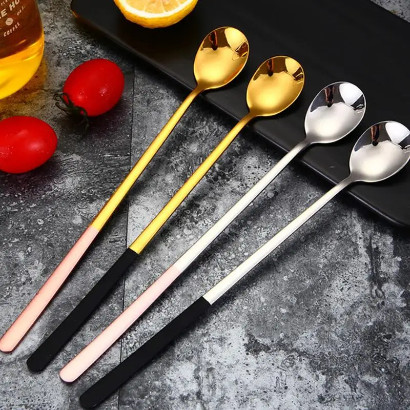 

4pcs Stainless Steel Mug Spoon Round Head Coffee Spoon Handle Stirring Spoon Ice spoon creative lengthened coffee stirring spoon