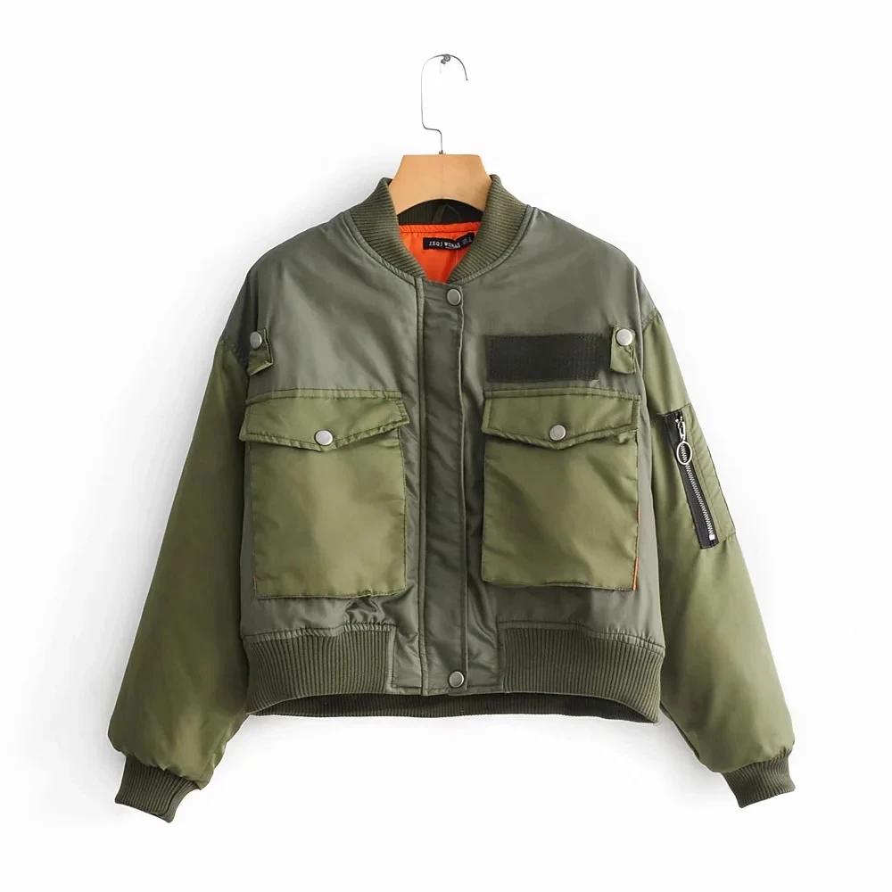 

NEW Foridol vintage puffer short parkas women winter coat army green warm bomber zipper coat jacket windbreaker coat