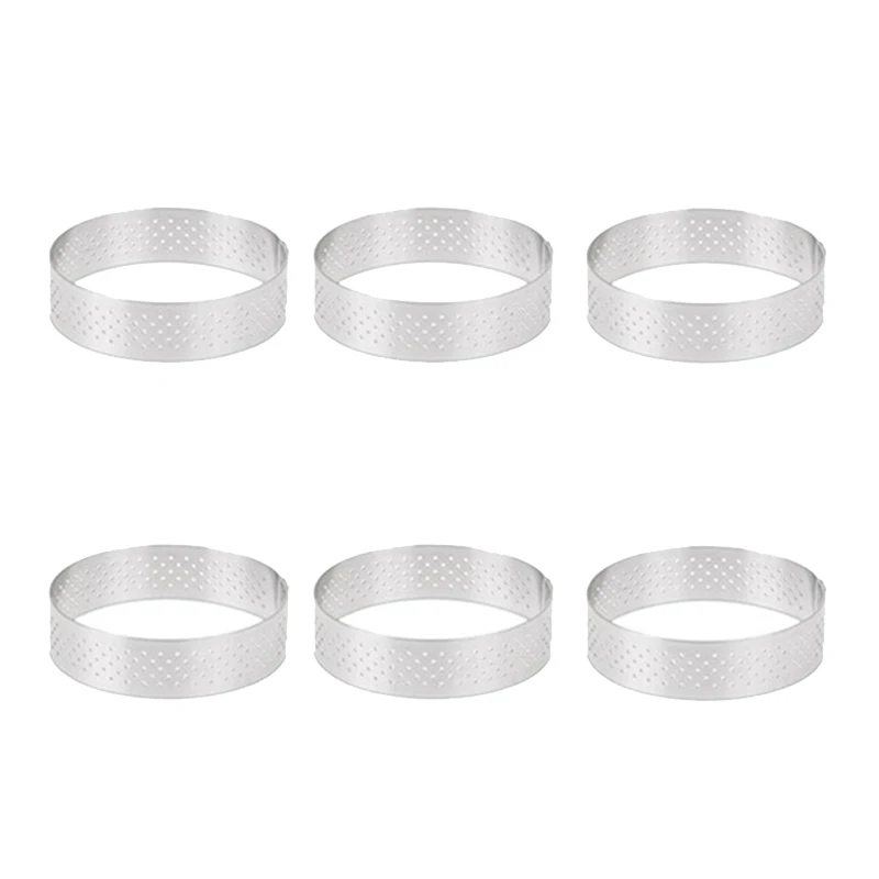 

6Pcs 6cm Tart Ring Stainless Steel Tartlet Mold Circle Cutter Pie Ring Heat-Resistant Perforated Cake Mousse Molds