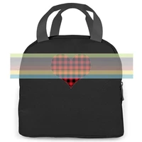 buffalo plaid heart valentines day love new pure hip hop mens women men portable insulated lunch bag adult student