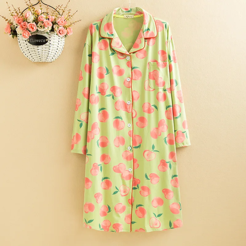 

KISBIN Spring Autumn Women Nightdress Printed Oversized 4XL Female Nightgowns Long Sleeves Cotton Lady Sleepwear Homewear