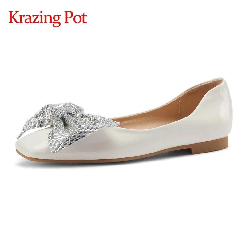 

Krazing Pot plus size full grain leather square toe low heel butterfly-knot Korean street pretty girls dating women pumps L13