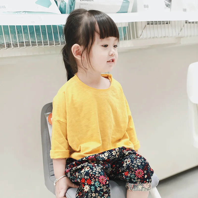 2020 весна-осень Детские хлопковые однотонные футболки с длинными рукавами для