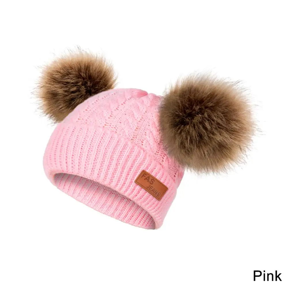 pink2 Новые зимние Шапки детская cимпатичный пушистый шарик девочки-мальчики Универсальная крышка мягкая вязаная шапочка из хлопка детские мягкие теплые детский головной убор - Цвет: pink2