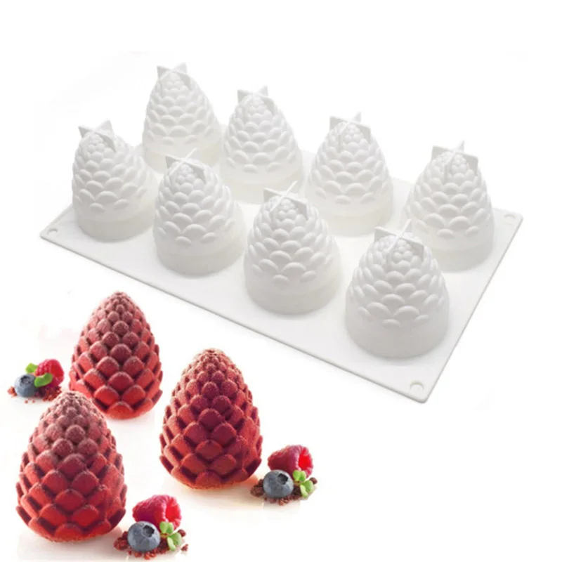 8 cavity pine nuts 3D силиконовая форма для торта в форме фруктов, форма для мусса, десерта, форма для яблока, лимона, груши, печенья, шоколада, формы для выпечки, сделай сам, противень для выпечки - Цвет: 8 cavity pine nuts