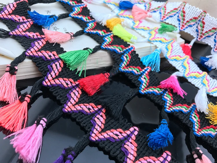 

Tassel Fringe 5 yard Colour Jacquard Cotton Tapes Lace Trim Ribbon Clothing Dress Sewing Material 7cm 2.75" wide ML499C082