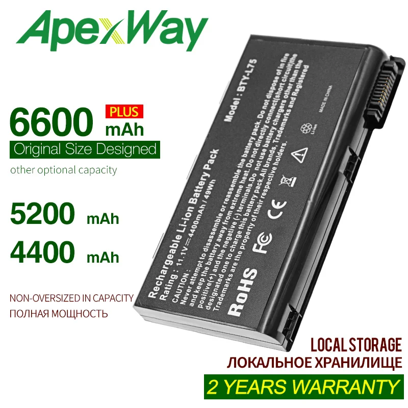 

Apexway 4400mAh 6cells BTY-L74 laptop battery for MSI L74 L75 A5000 A6000 CX500 CX500DX CX705X CX623 EX460 EX610 CX700 CX620