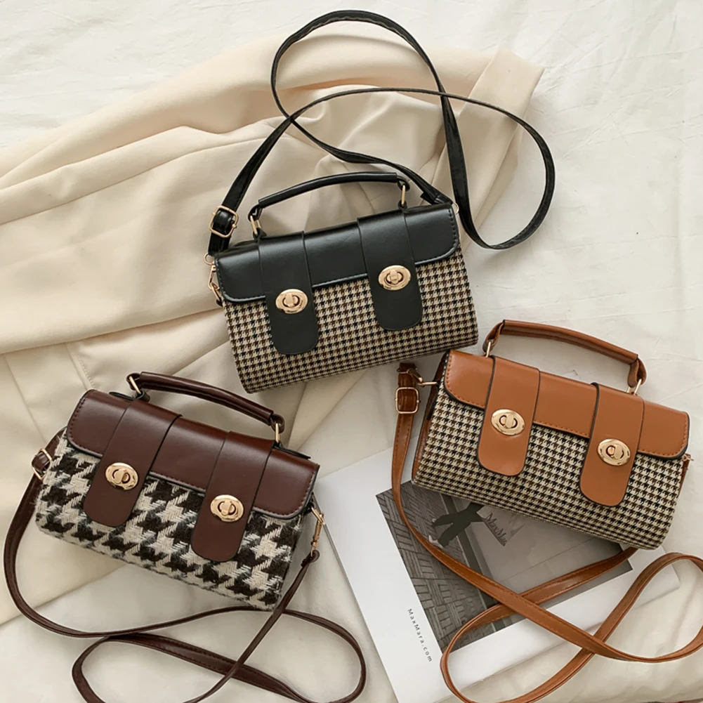 

Vintage Plaid Pattern Shoulder Messenger Handbag Preppy Chic PU Leather Women's Crossbody Bags Fashion Travel Commuter Purse