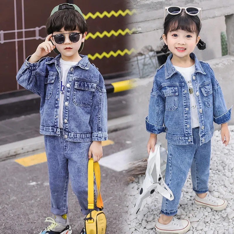 2pcs Boys &amp Girls Fashion Jackets Jeans Kids Clothing Set Denim Cow Style 1 3 5 7 8 Year Old 2020 Clothes OKS195005 | Детская одежда