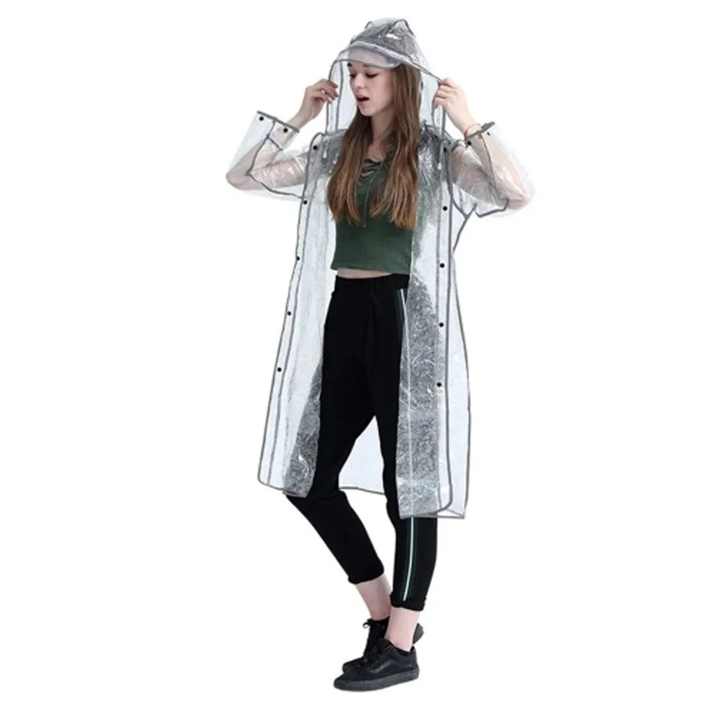 poncho adult female non-disposable raincoat Reflective Lightweight reusable Transparent Hooded Raincoat Waterproof