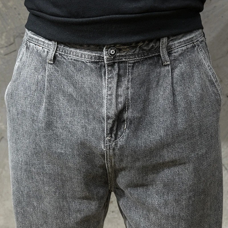 Мужские облегающие джинсы винтажные серые прямые брюки уличная одежда хип хоп