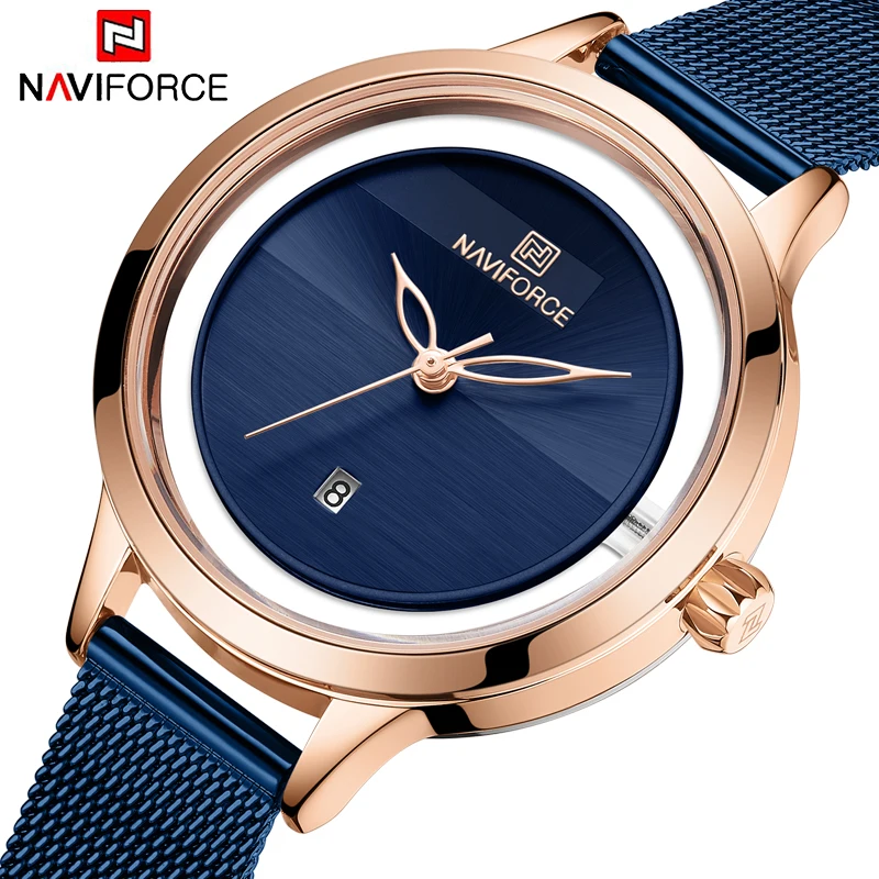NAVIFORCE, ЖЕНСКИЕ НАРЯДНЫЕ часы, люксовый бренд, женские кварцевые часы, нержавеющая сталь, сетчатый ремешок, повседневный браслет, наручные часы, reloj mujer