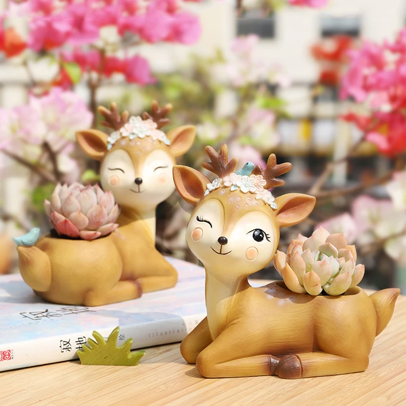 Домашний декор Забавный сад креативный маленький цветок олень смола в горшке