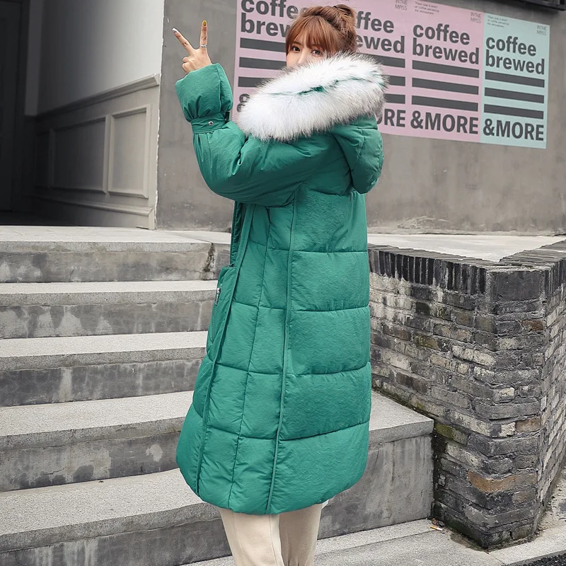 Толстая Повседневная Длинная парка с капюшоном и карманами Женская однотонная