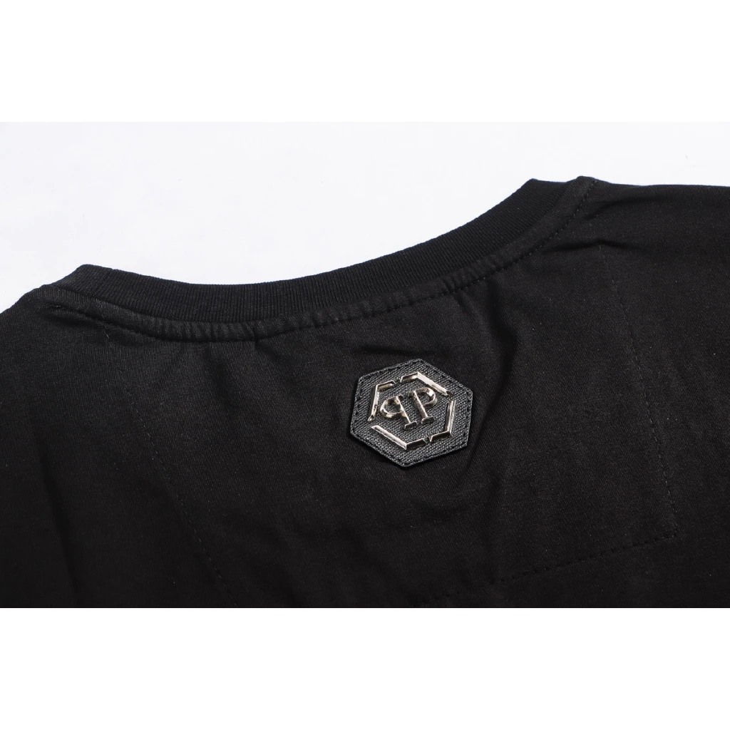 

Fashion Brand PP Boys' Top Short Sleeve Philipp Plein Skull Head Hot Drill Trend Ppt Shirt