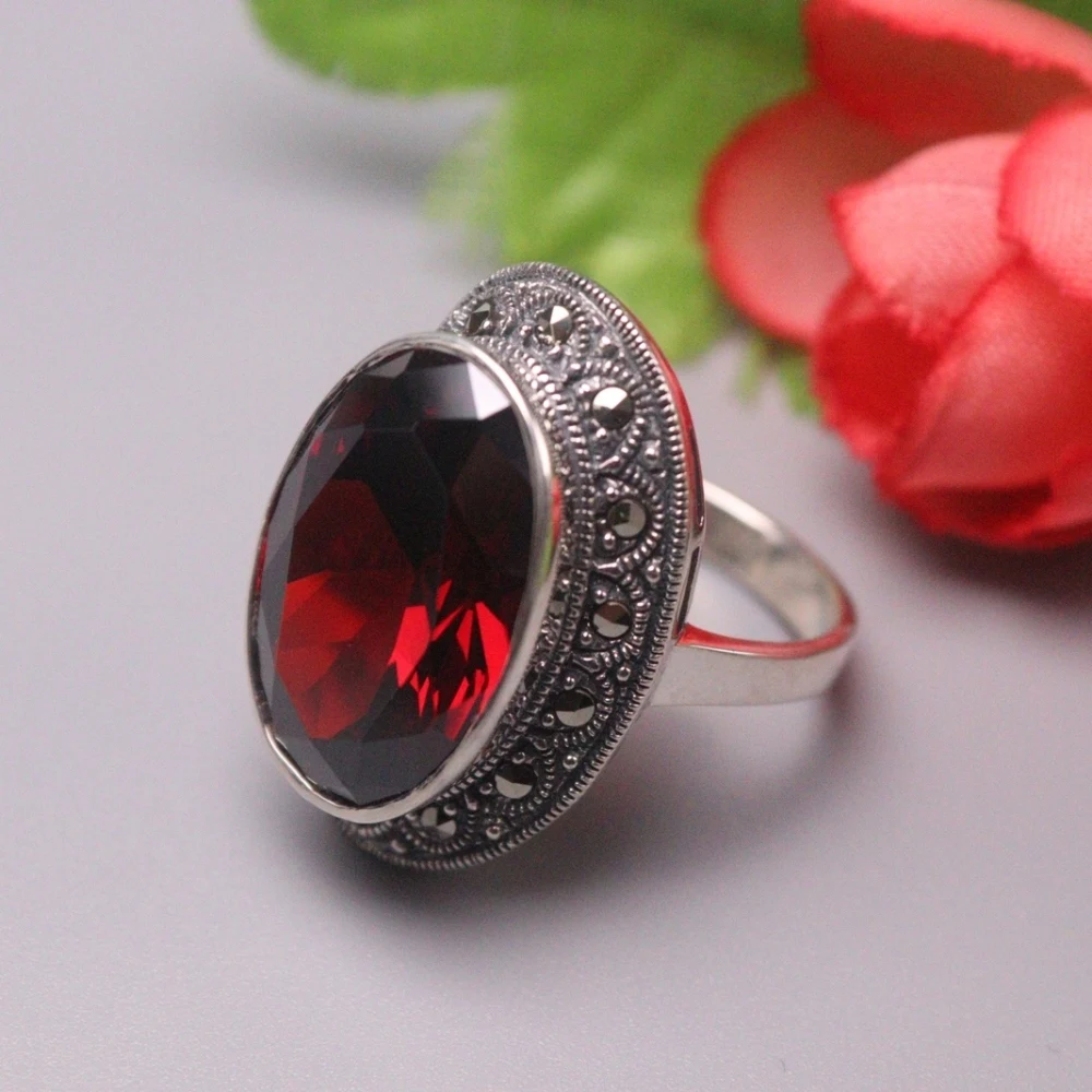 

New Pure 925 Sterling Silver Ring The widest 26mm Garnet Lace Ring