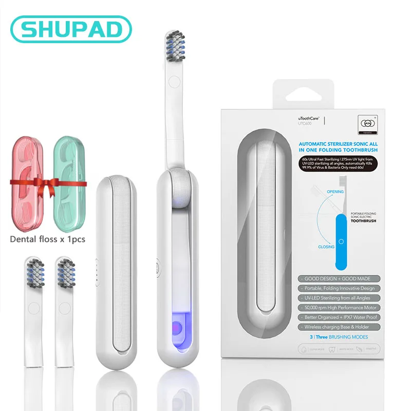 

Ultrasonic electric toothbrush portable wireless charging UV-C folding toothbrush smart timing sonic waterproof soft toothbrush
