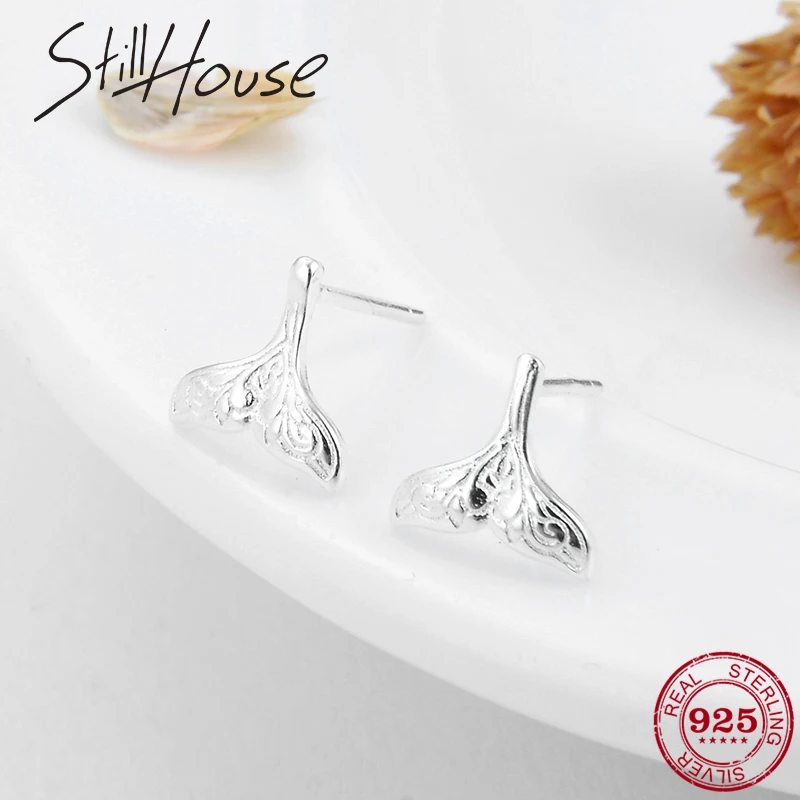 Женские серьги-гвоздики из серебра 925 пробы с хвостом Русалочки | Украшения и