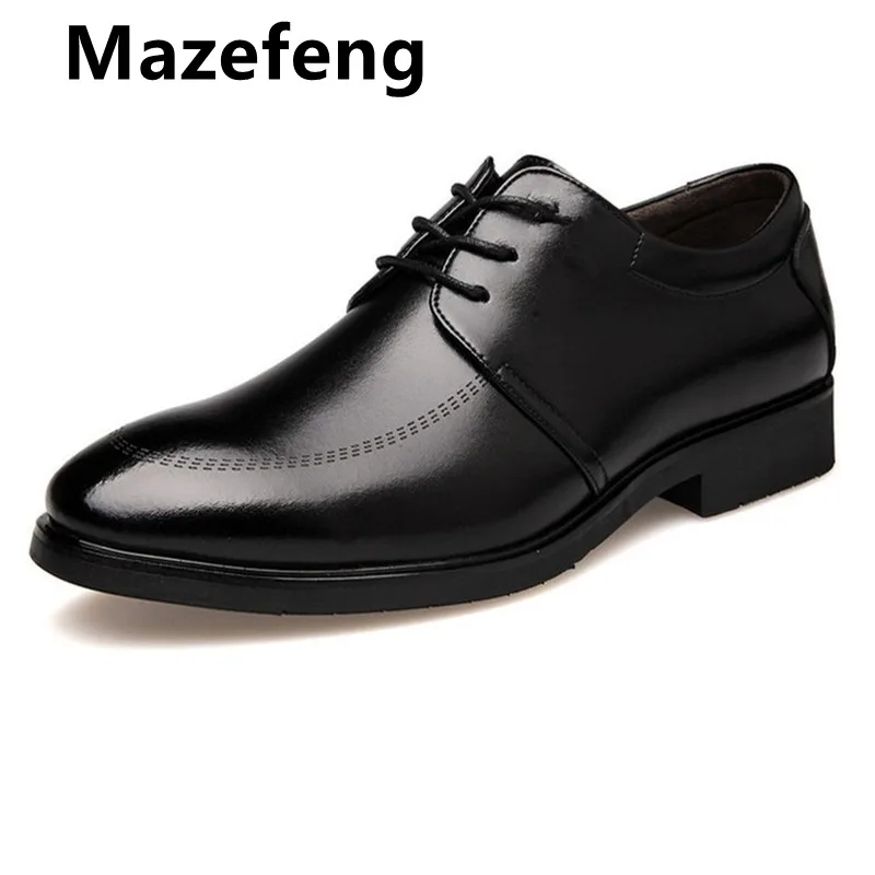 

Mazefeng New Men's Brand Leather Formal Shoes Lace Up Dress Shoes Oxfords Fashion Retro Shoes Elegant Work Footwear Pointed Toe