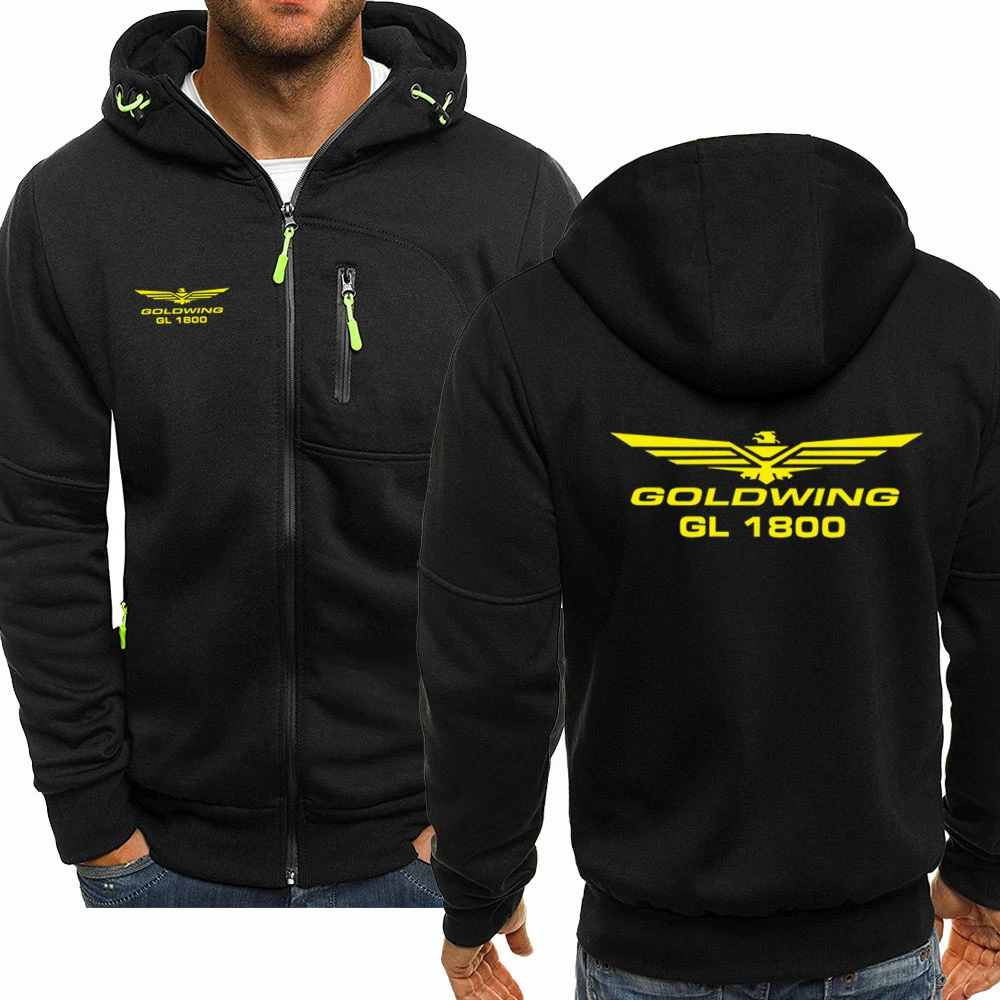 

New Spring Autumn Casual Fashion Goldwing GL 1800 Logo Hoodies Mens Warm Fleece Hip Hop Zipper Hooded Sweatshirts Tops