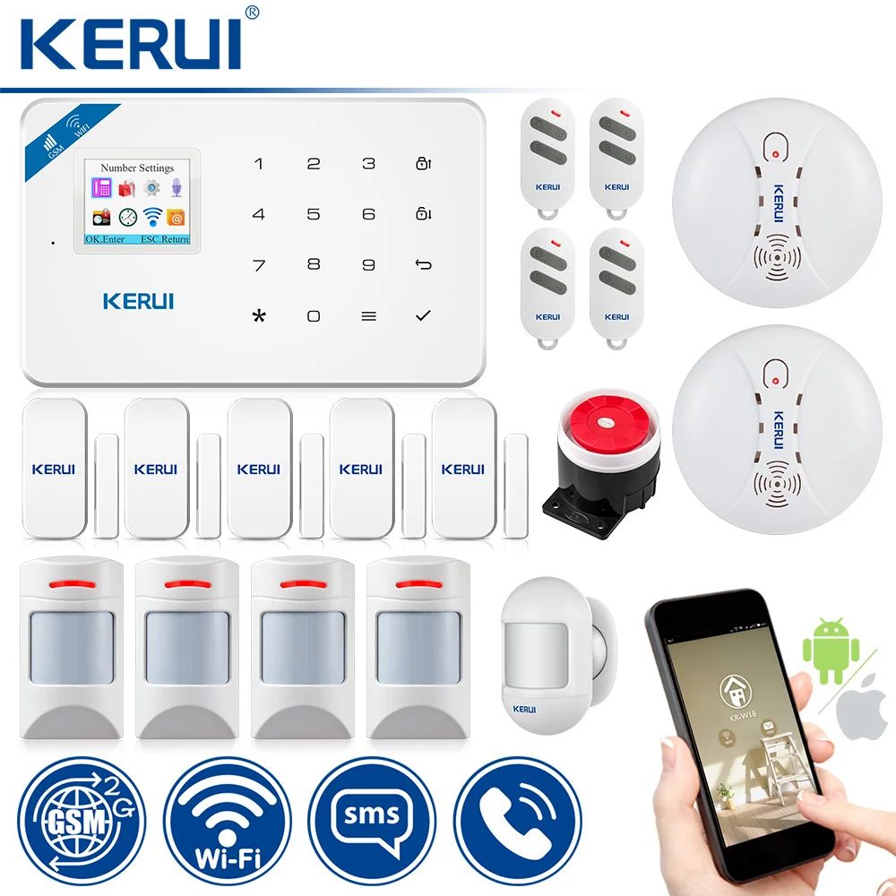 

KERUI WI8 Pet Immune PIR Detector Smart WIFI GSM Burglar Security Alarm System Smoke Detector Fire Protection