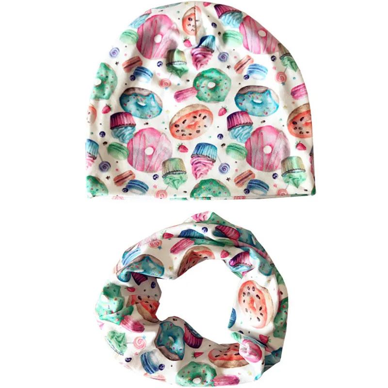 Новые весенние детские шапки с цветочным принтом комплект шарфом хлопковая