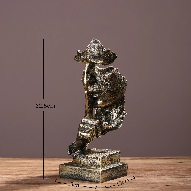 

Nordic Large Silence Is Gold Statue Resin Abstract Sculpture Figurine Home Decor Modern Art Desk Decoration Wedding Gifts