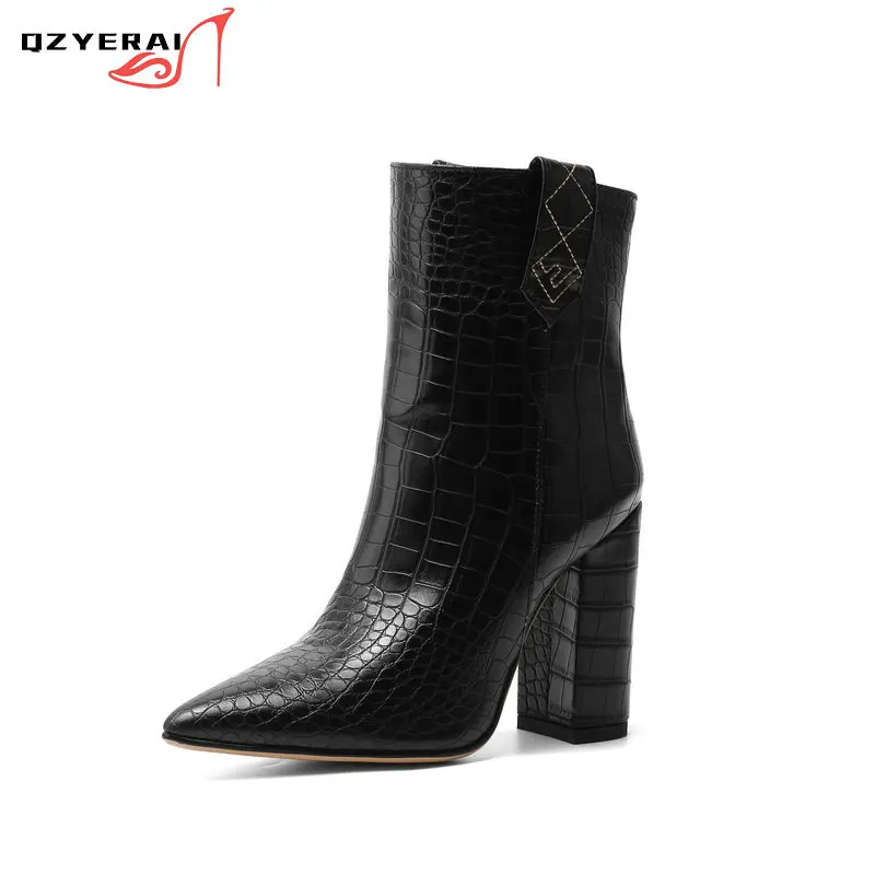 

2021 New Spring/Autumn Women Chelsea Ankle Boot European Style Plush Female Boots Pointed 10cm Square Heels Shoes