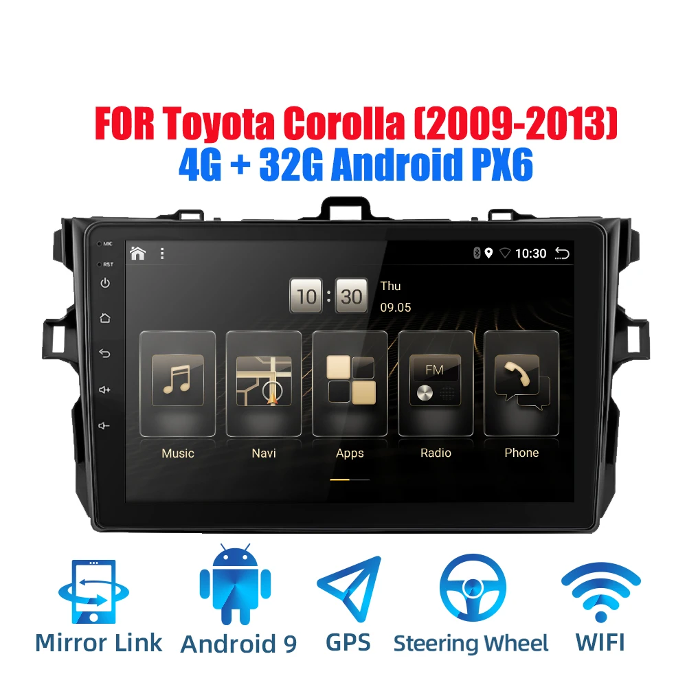 2din Android 9 0 Ouad Core PX6 автомобильное радио стерео для Toyota Corolla 2009 2013 GPS Navi Аудио Видео