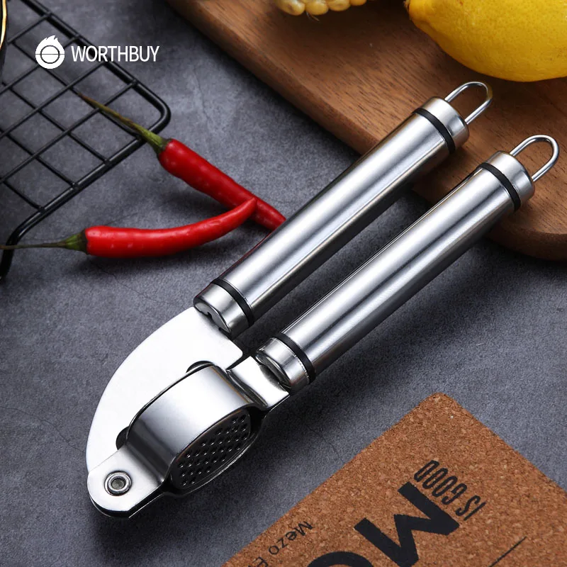 

WORTHBUY Manual Garlic Press Stainless Steel Garlic Crusher With Thickened Handle Ginger Press Ginger Kitchen Accessories Tools