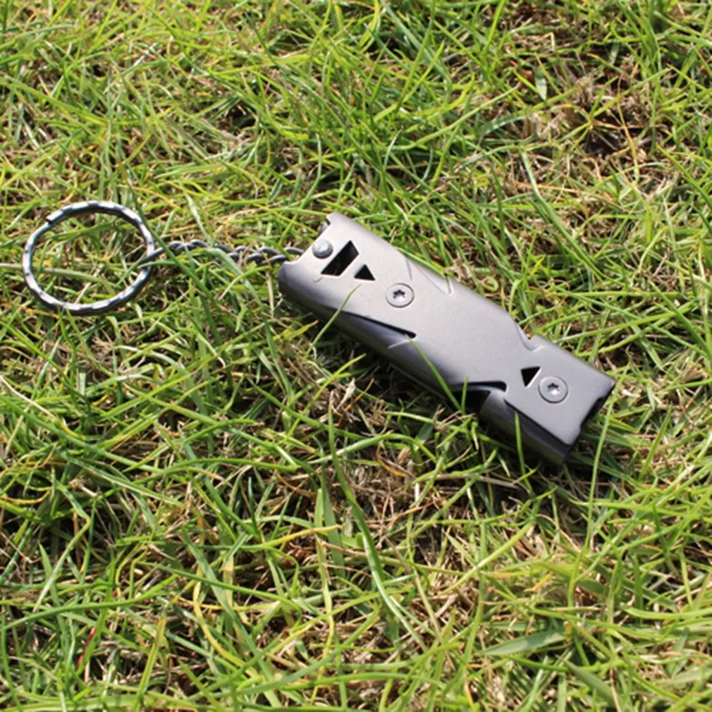 150db Double Pipe Whistle High Decibel Stainless Steel Outdoor Emergency Survival Keychain Cheerleading |