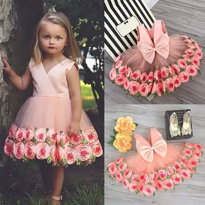 

Explosion models 4-9 years old children baby rose children's hot party baby girl clothes princess dress