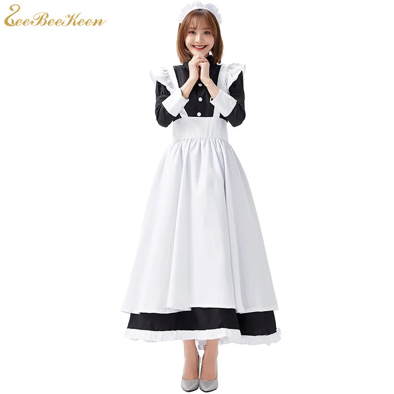 

Black Maid Dress Adult White Black Castle Long dress tea party alice Stage Performance Lolita dress for women adult anime lolita