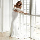 Свадебное платье UZN в стиле бохо с юбкой-годе, открытыми плечами и оборками на рукавах, атласные платья невесты с аппликацией, кружевное платье для невесты цвета слоновой кости на молнии сзади