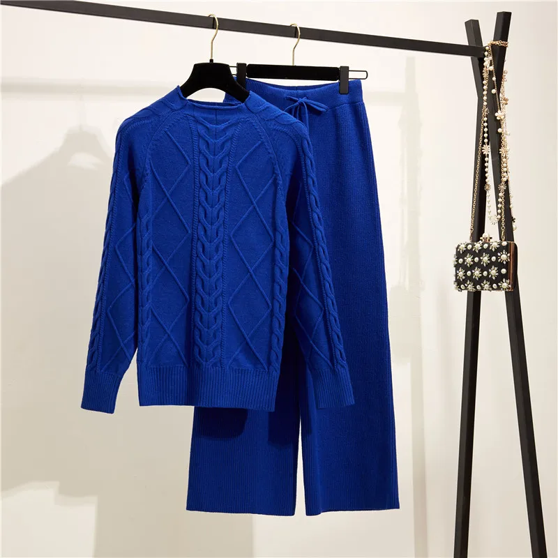 Женский трикотажный костюм двойка однотонный пуловер с широкими штанинами