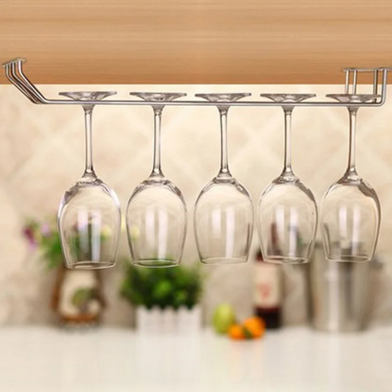 

3 Rows Wine Glass Rack Tumbler Hanging Holder Wall Mount Stemware Dining Shelf