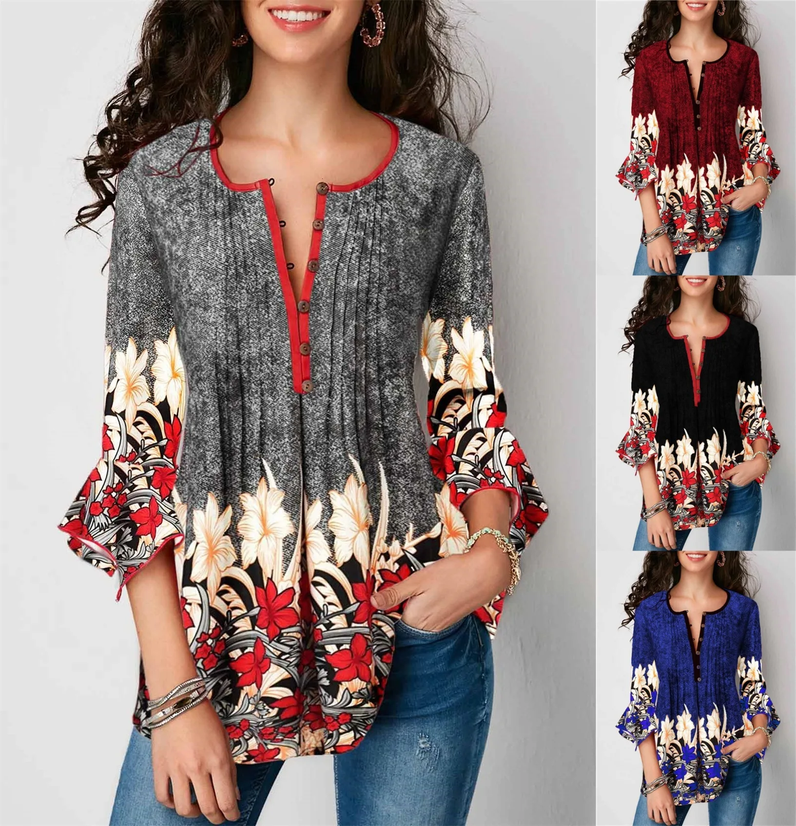 Женская Осенняя рубашка XUXI с рукавами в семи точек пикантная блузка принтом и